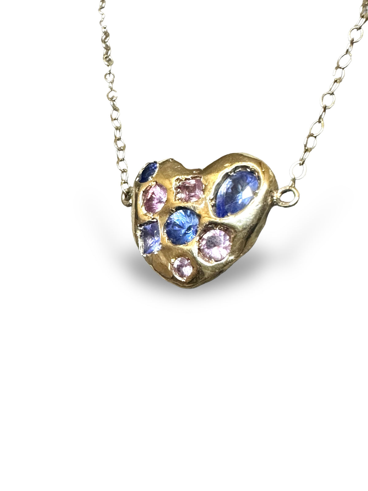 Harlequin One of a kind Sapphire Heart Candy in 14K Yellow Gold