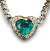Emerald heart necklace and choker with diamonds on a cuban link chain one of a kind