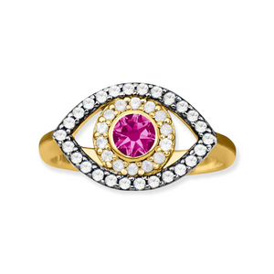 White and Pink Sapphires Eye Ring in 18K Yellow Gold