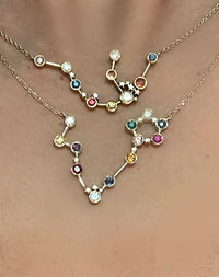 Pisces Constellation Necklace with diamonds and multicoloured sapphires