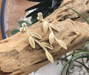 Cyclades Athena 14K Yellow Gold Olive Tree Branch Earrings with diamonds (sold out)