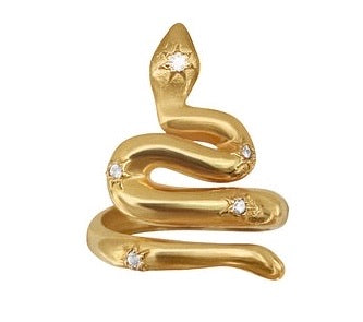 Medusa Snake Gold Ring with White Diamonds