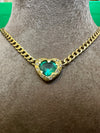 Emerald heart necklace and choker with diamonds on a cuban link chain one of a kind