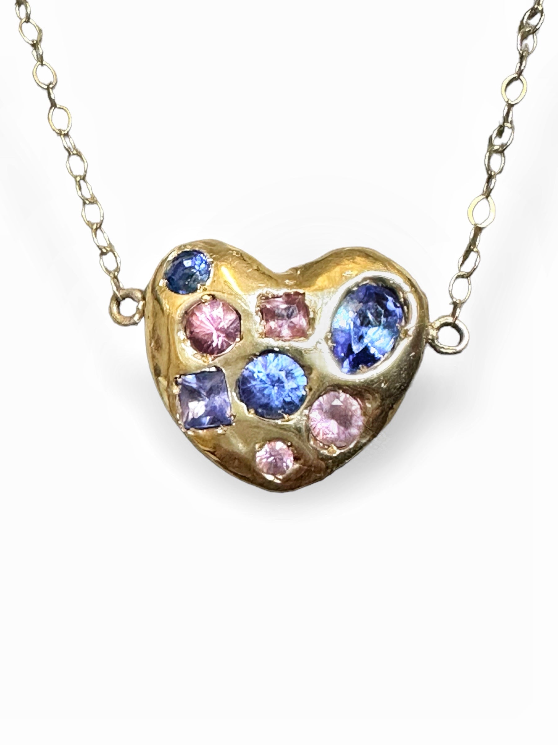 Harlequin One of a kind Sapphire Heart Candy in 14K Yellow Gold