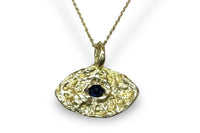 Evil Eye Blue Sapphire Necklace for Men in 18K Yellow Gold (Unisex)