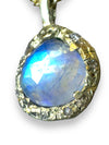 One of a kind Celini 14K Yellow Gold Rainbow Moonstone with Diamonds Cuban Chain Necklace