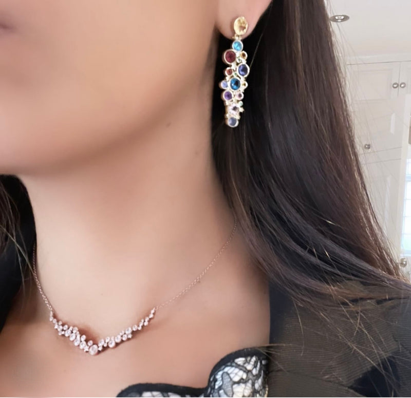 Long Candy Constellation Stones Studs in 14K Gold