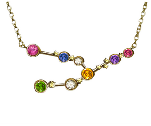 Taurus Constellation Necklace with diamonds and multicoloured sapphires