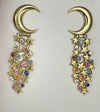 14K Gold Moon Crescent Earrings with Stars and Sapphire dust
