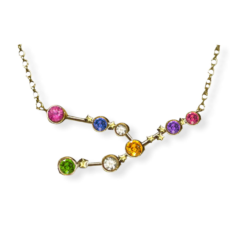 Taurus Constellation Necklace with diamonds and multicoloured sapphires