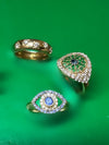 18K Yellow Gold Large Eye Ring with Diamonds with Emeralds
