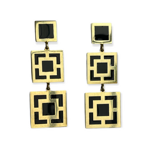 Helen of Troy Black Enamel Gold Earrings