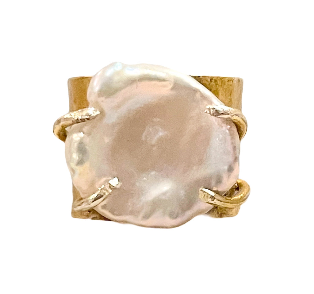 Keshi Pearl Ring 14 K Gold Adjustable