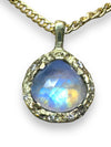 One of a kind Celini 14K Yellow Gold Rainbow Moonstone with Diamonds Cuban Chain Necklace