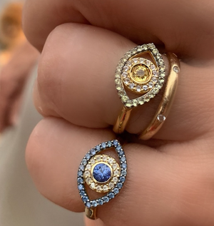 Gold Blue Eye Ring with Sapphires