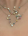 Aquarius Constellation Necklace with diamonds and multicoloured sapphires 18K Yellow Gold