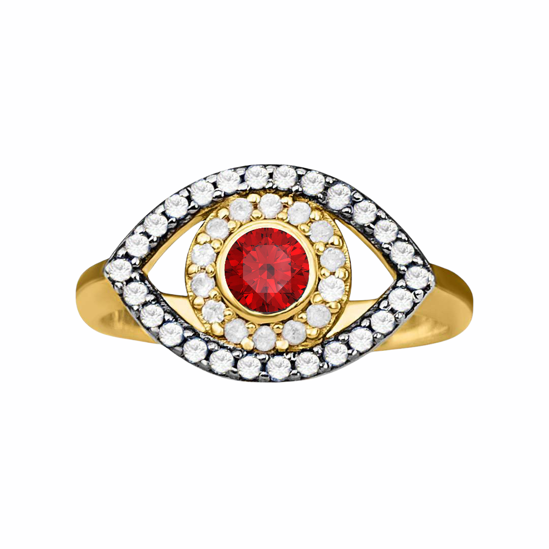 Diamonds Ruby Eye Ring 18K Yellow Gold
