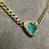 18 Ct Gold Emerald heart and choker with diamonds on a cuban link chain