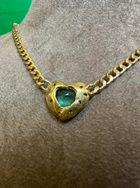 18 Ct Gold Emerald heart and choker with diamonds on a cuban link chain