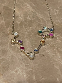 Pisces Constellation Necklace with diamonds and multicoloured sapphires