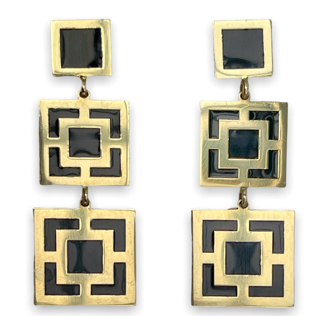 Helen of Troy Black Enamel Gold Earrings