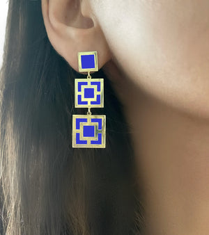 Helen of Troy Blue Enamel Gold Earrings